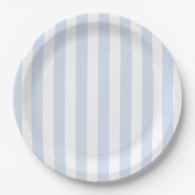 Pale blue and white candy stripes paper plates (Front)