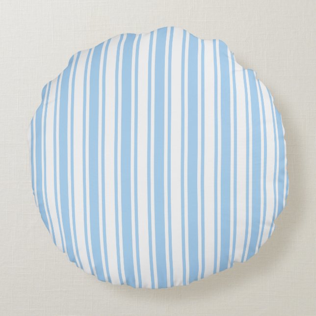 Pale blue and white candy stripes round pillow (Back)