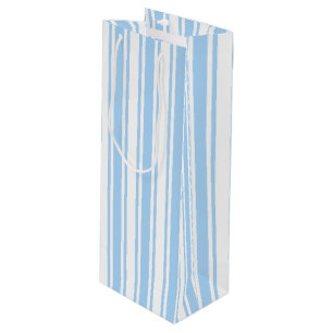 Pale blue and white candy stripes wine gift bag