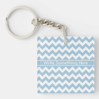 Pale Blue and White Chevrons Keychain