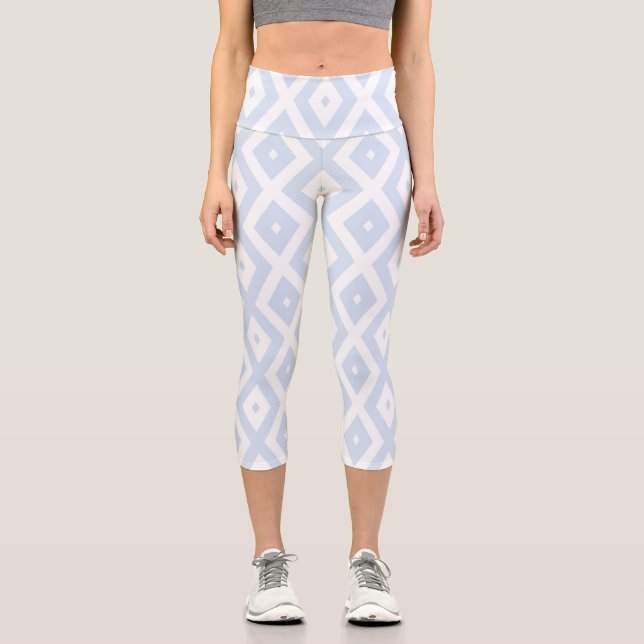 Pale blue and white diamond pattern capri leggings (Front)