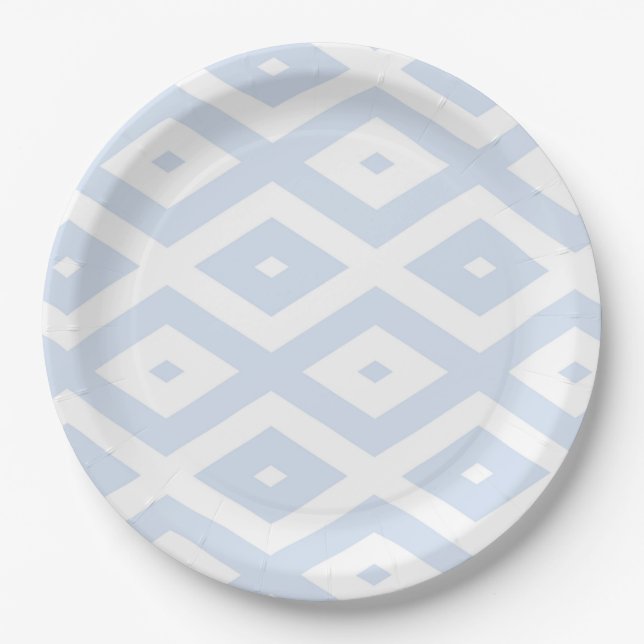 Pale blue and white diamond pattern paper plates (Front)