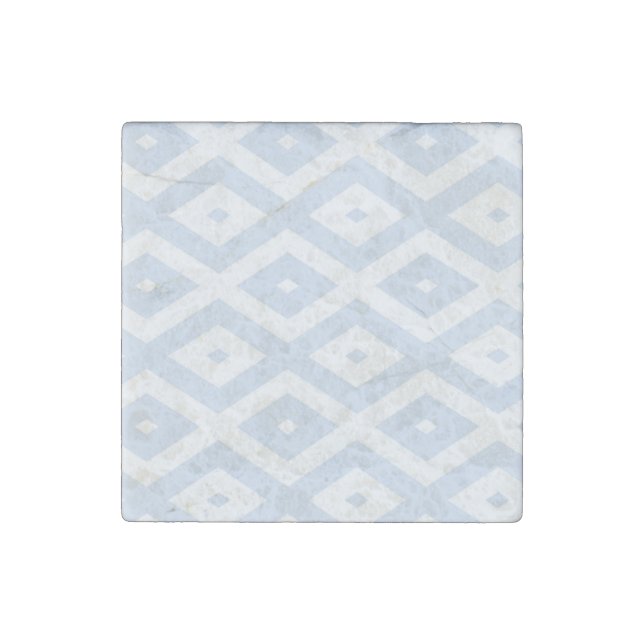 Pale blue and white diamond pattern stone magnet (Front)