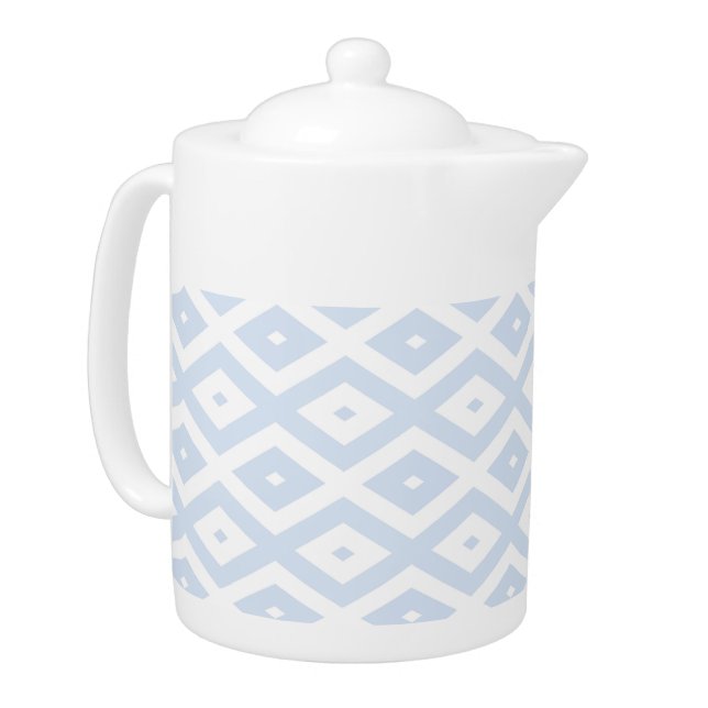 Pale blue and white diamond pattern teapot (Left)