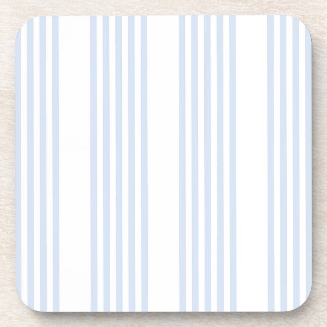 Pale blue and white five stripes pattern beverage coaster (Front)