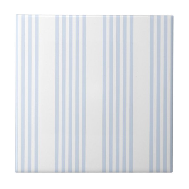 Pale blue and white five stripes pattern ceramic tile (Front)