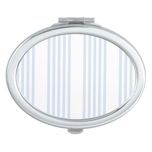 Pale blue and white five stripes pattern compact mirror (Front)