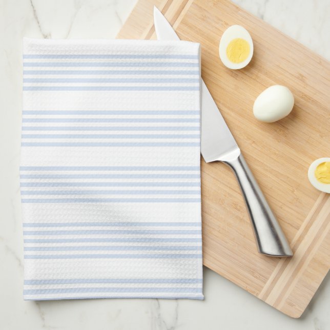 Pale blue and white five stripes pattern kitchen towel (Quarter Fold)