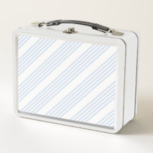 Pale blue and white five stripes pattern metal lunch box