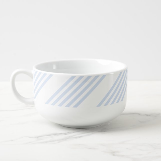Pale blue and white five stripes pattern soup mug (Right)