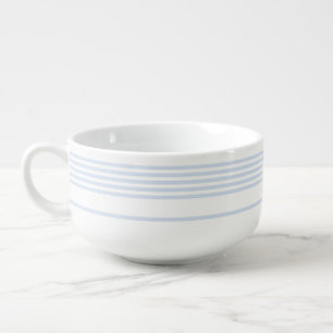 Pale blue and white five stripes pattern soup mug