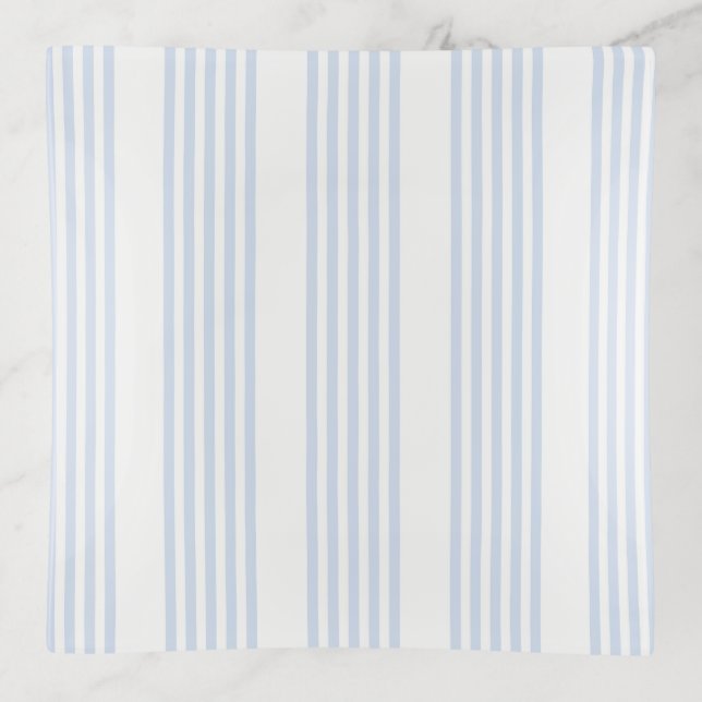 Pale blue and white five stripes pattern trinket tray (Front)