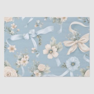 Pale Blue and white Fowers and Bows