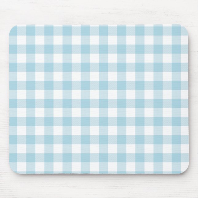 Pale Blue and White Gingham Checks Mouse Pad (Front)
