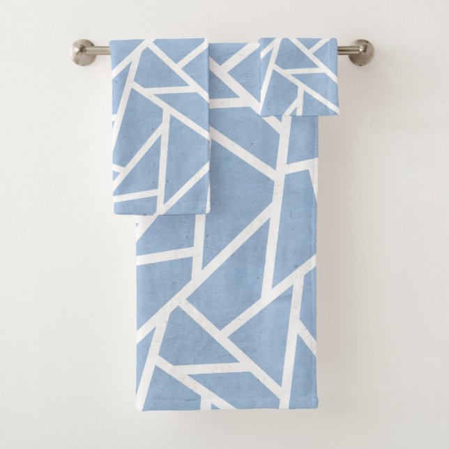 Pale blue and white mosaic pattern bath towel set (Insitu)