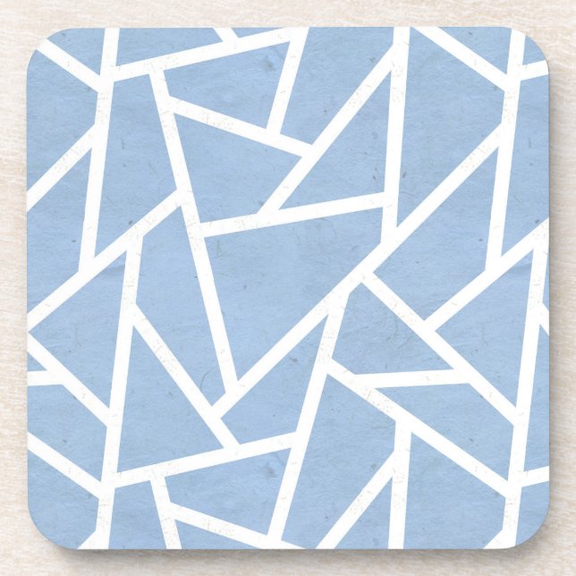 Pale blue and white mosaic pattern beverage coaster (Front)
