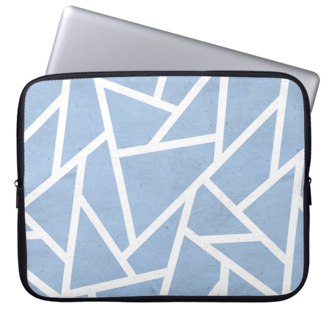 Pale blue and white mosaic pattern laptop sleeve (Front)
