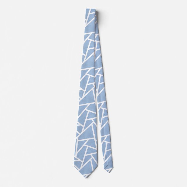 Pale blue and white mosaic pattern neck tie (Front)