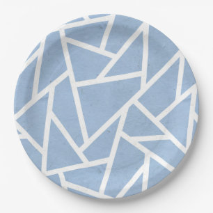 Pale blue and white mosaic pattern paper plates