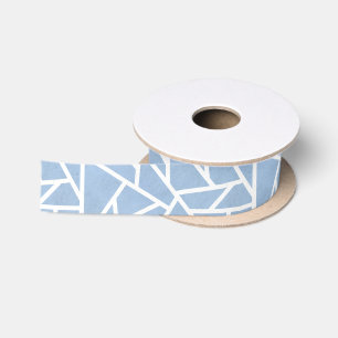 Pale blue and white mosaic pattern satin ribbon