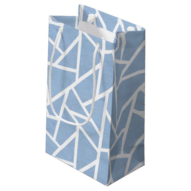 Pale blue and white mosaic pattern small gift bag (Back Angled)