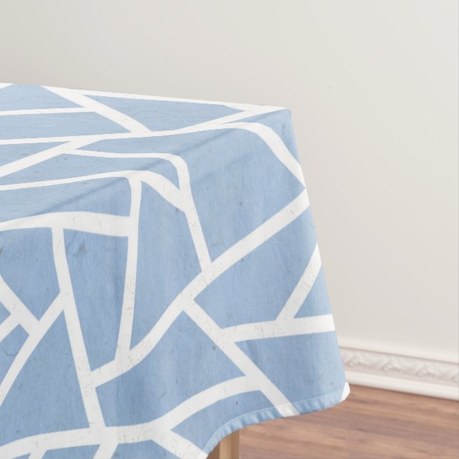 Pale blue and white mosaic pattern tablecloth (In Situ)