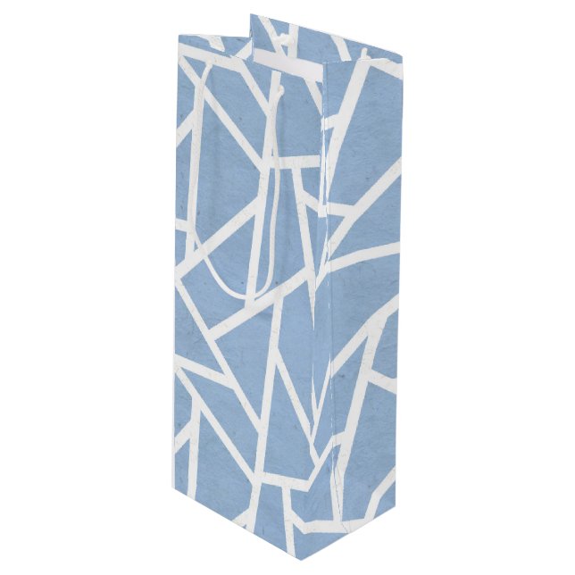 Pale blue and white mosaic pattern wine gift bag (Front Angled)
