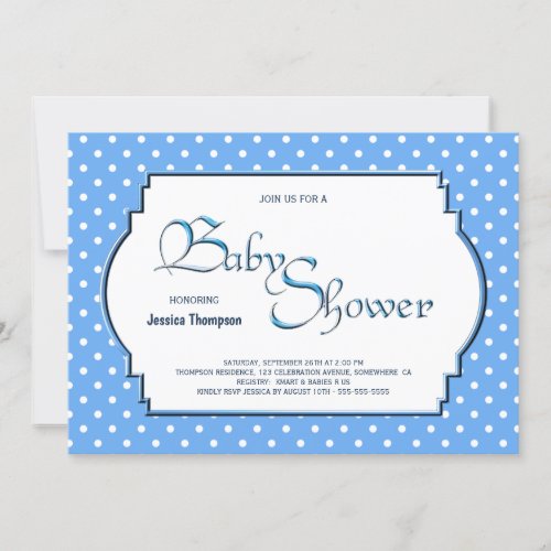 Pale Blue and White Polka Dot Baby Shower Invitation