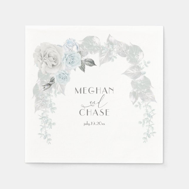Pale Blue and White Rose Iridescent Foliage Napkins (Front)