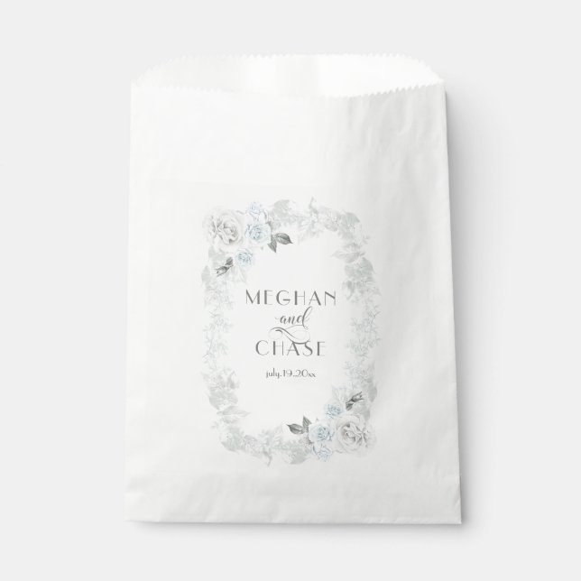 Pale Blue and White  Roses Wedding Favor Bag (Front)