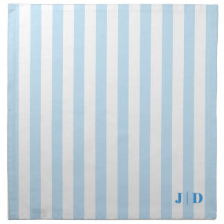 Pale Blue and White Stripe Wedding Monogram Cloth Napkin