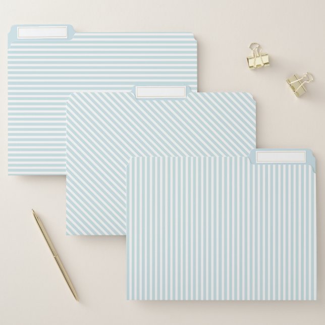 Pale Blue and White Striped File Folder (Set)