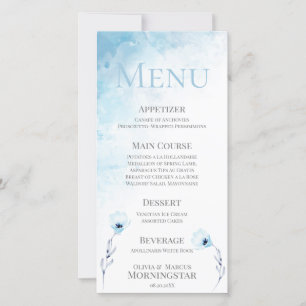 Pale Blue Anemone Watercolor Wedding Menu