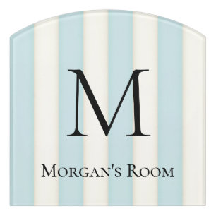 Pale Blue & Antique White Stripes Custom Large Door Sign