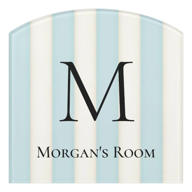 Pale Blue & Antique White Stripes Custom Large Door Sign (Contour Front)