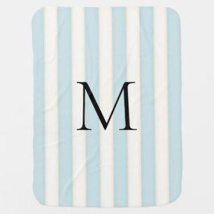 Pale Blue & Antique White Stripes Monogrammed Baby Blanket