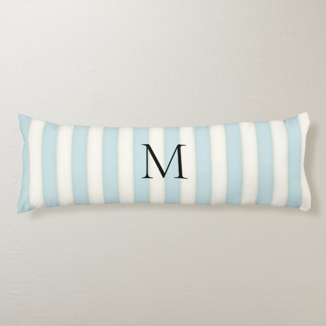 Pale Blue & Antique White Stripes Monogrammed Body Pillow (Front)