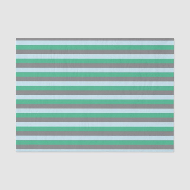 Pale Blue, Aqua Green and Charcoal Grey Stripes Tissue Paper (Front)