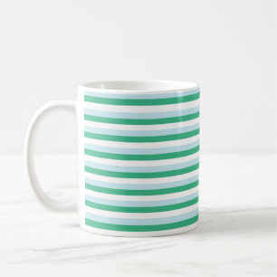 Pale Blue, Aqua Green and White Stripes Coffee Mug