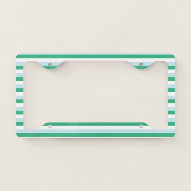 Pale Blue, Aqua Green and White Stripes License Plate Frame (Front)