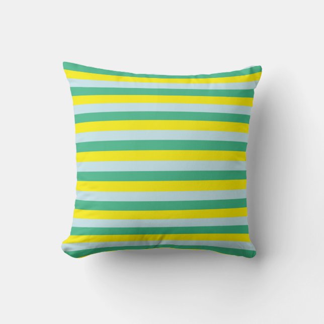Pale Blue, Aqua Green and Yellow Stripes Throw Pillow (Front)