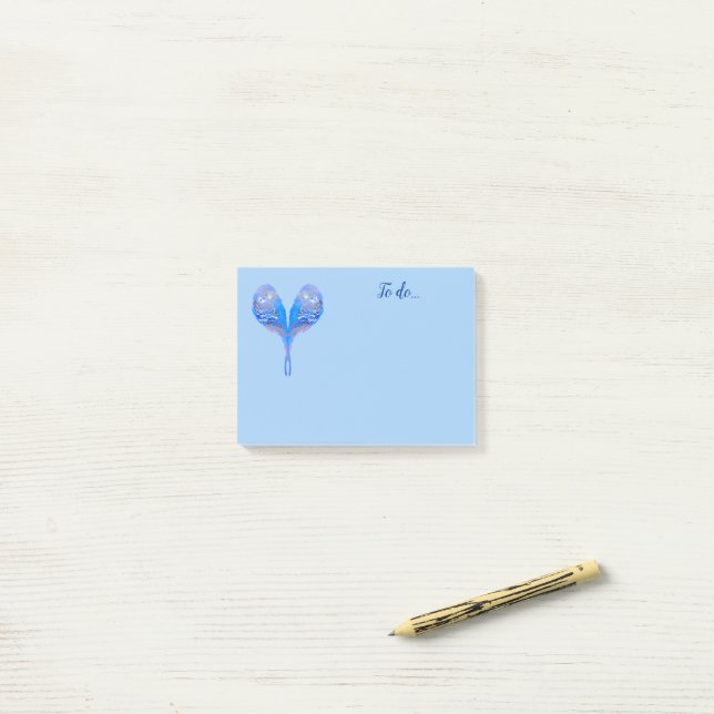 Pale blue birds in heart shape post-it notes (On Desk)