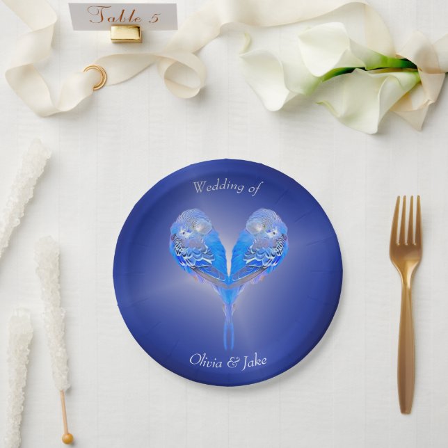Pale blue birds on night blue paper plates (Wedding)