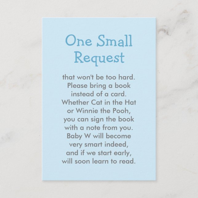 Pale Blue Book Request Boy Baby Shower Enclosure Card (Front)