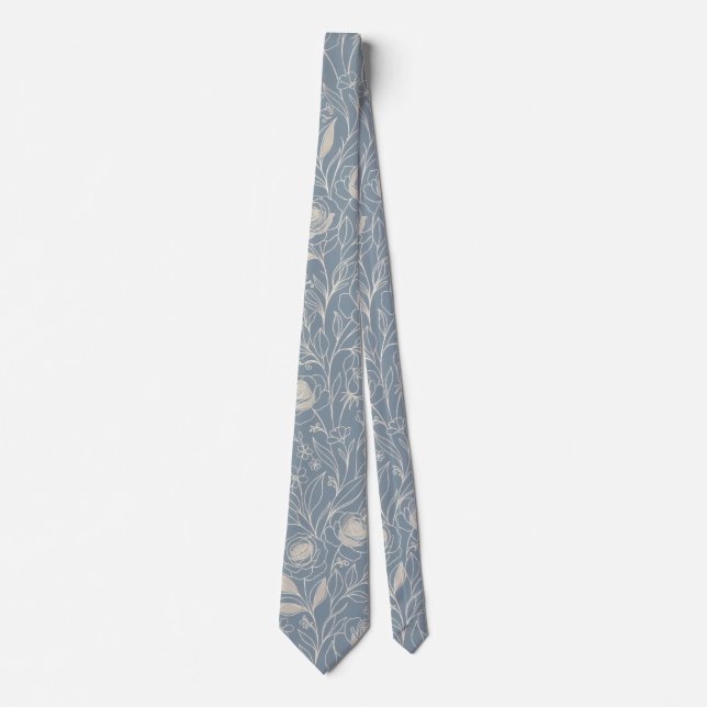 Pale Blue Botanical Floral  Neck Tie (Front)
