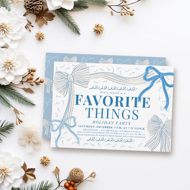 Pale Blue Bows Favorite Things Holiday Party Invitation (Creator Uploaded)