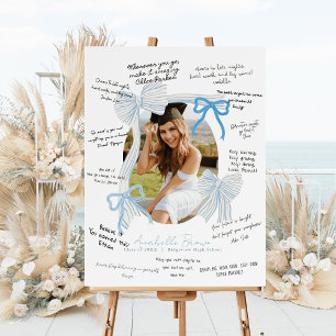 Pale Blue Bows Photo Graduation Guest Signature Foam Board