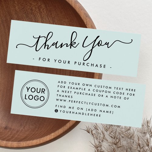 Pale blue business logo thank you insert card