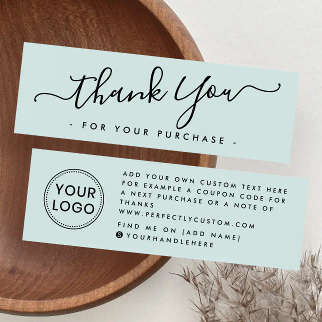 Pale blue business logo thank you insert card | Zazzle