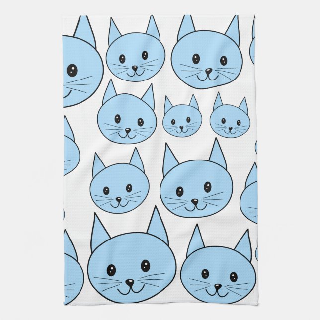 Pale Blue Cats. Pattern. Kitchen Towel (Vertical)